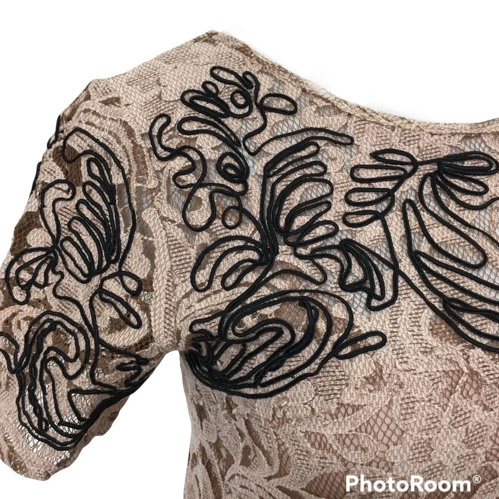 FREE PEOPLE Beautiful Dreamer Cream Floral Lace Black Boho Embroidered Dresss